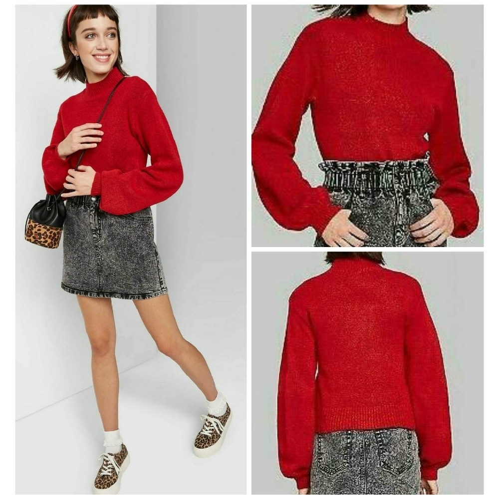 Wild Fable Women's Mock Turtleneck Thick Sweater Stretchy Red Junior XXL